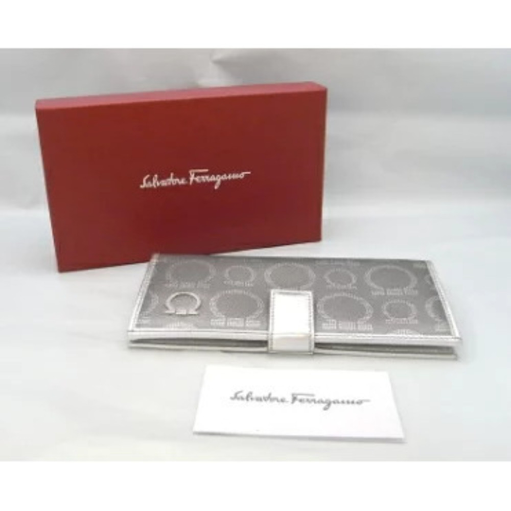 Salvatore Ferragamo Long Wallet Gray Silver
